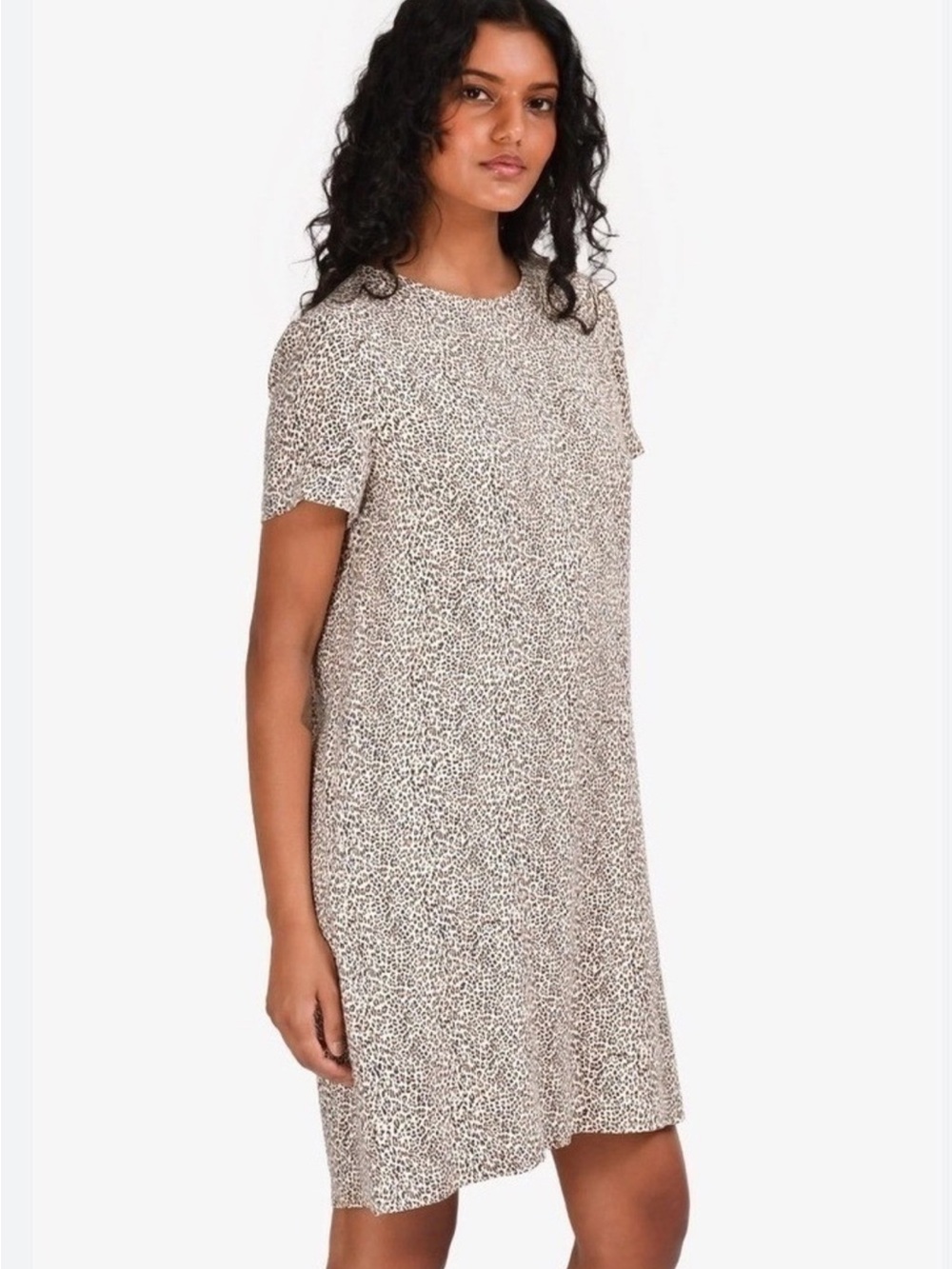 Jenni Kayne Beige and Black Leopard Print Short Sleeve Dress